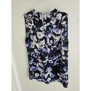 Women's Sleeveless Blue Floral Blouse Size Small